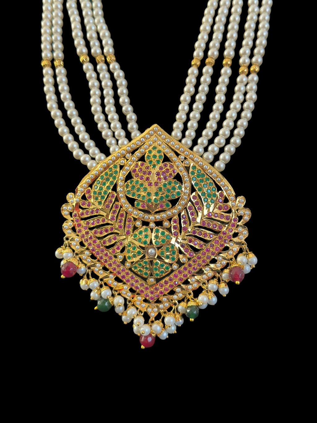 DLN108 Roosa Punjabi rani haar in ruby emerald  ( READY TO SHIP )