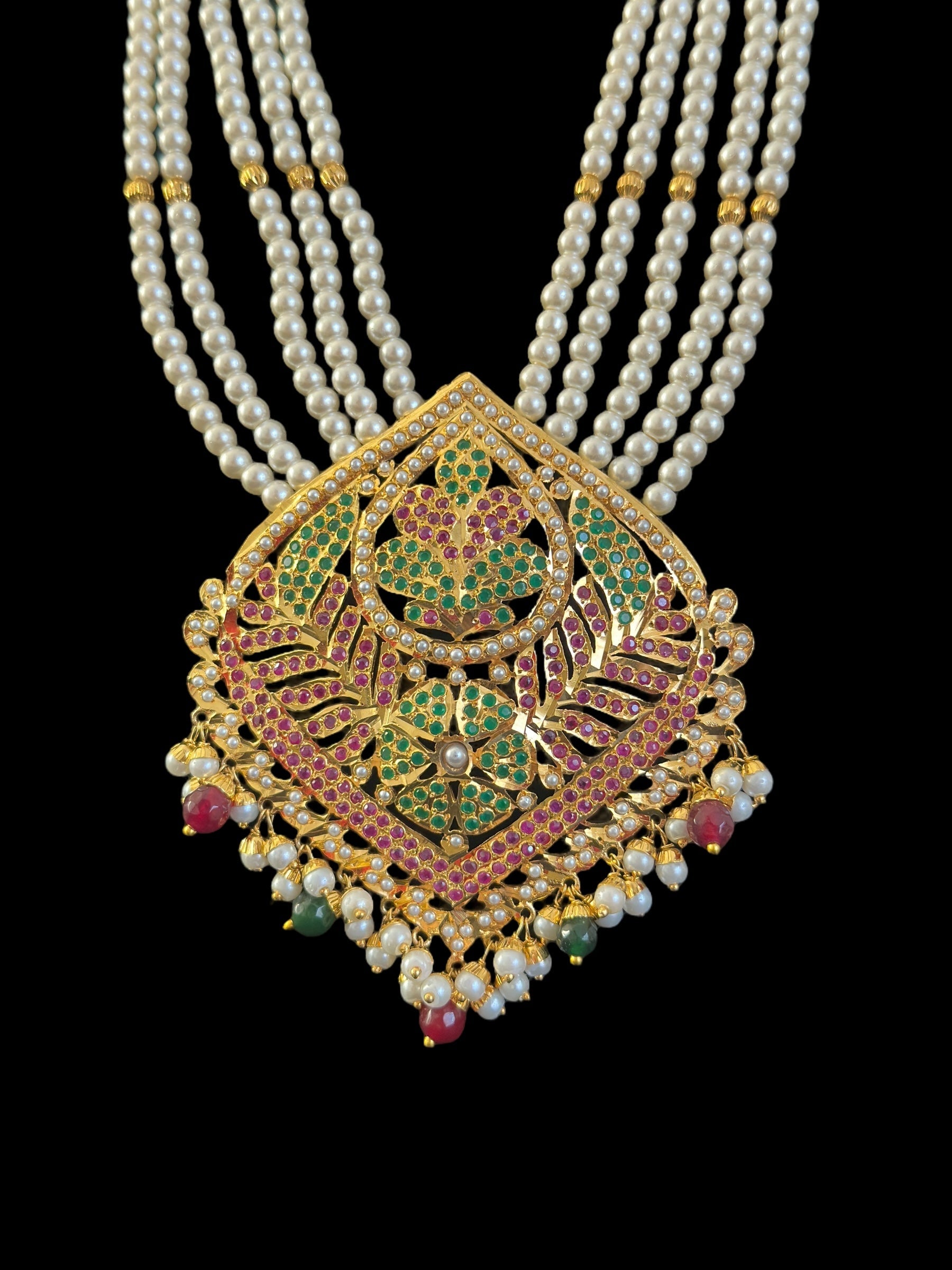 DLN108 Roosa Punjabi rani haar in ruby emerald  ( READY TO SHIP )