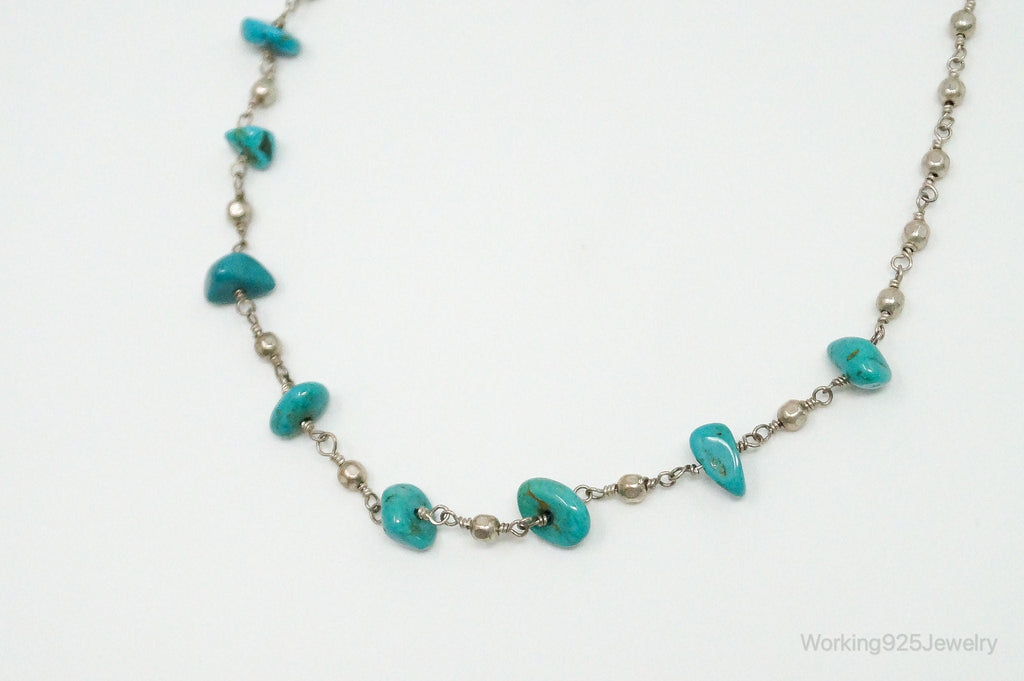 Vintage Native American Turquoise Sterling Silver Bead Necklace