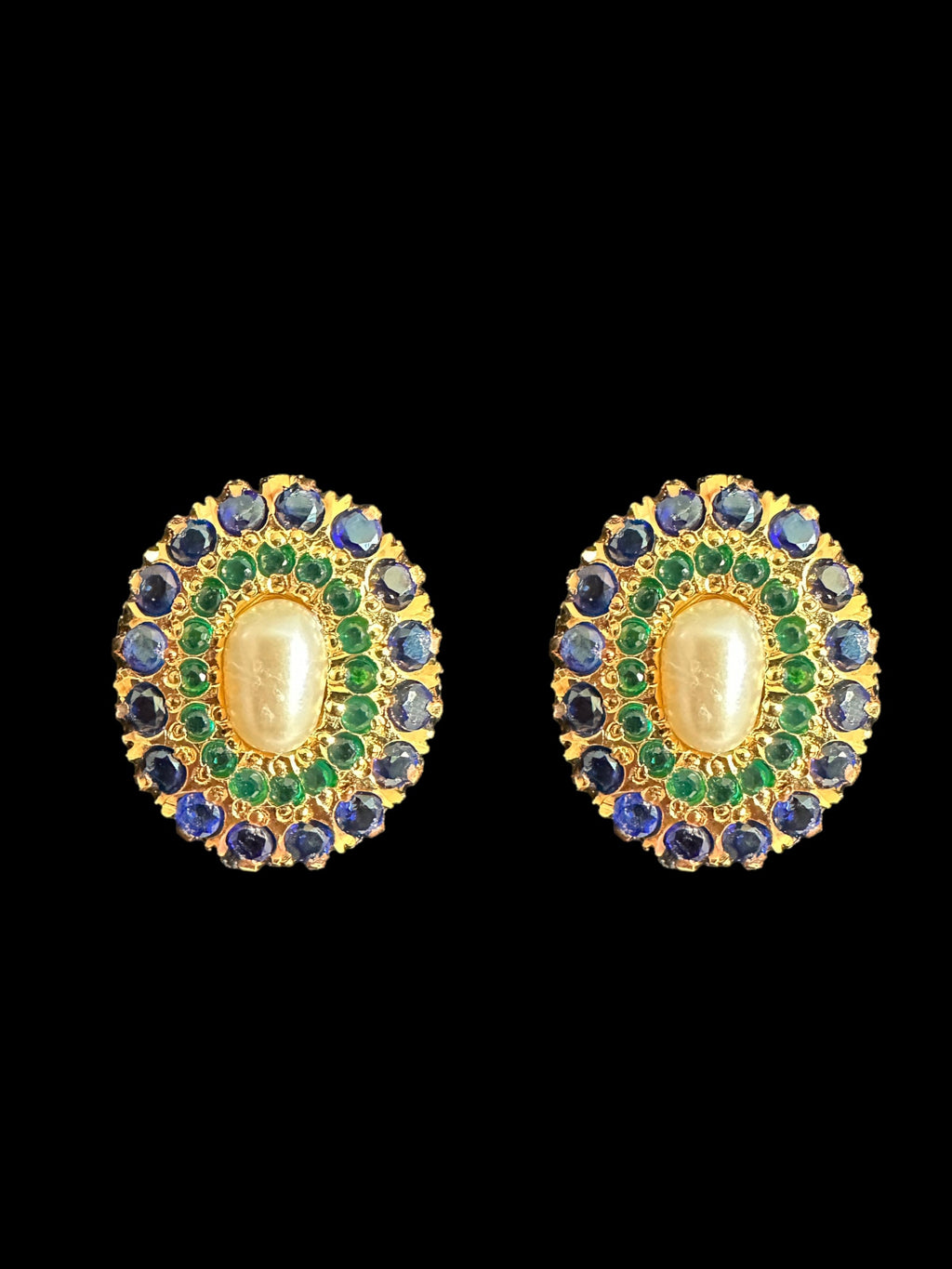 Gold plated jadau silver pendant set in emerald sapphire  ( READY TO SHIP )