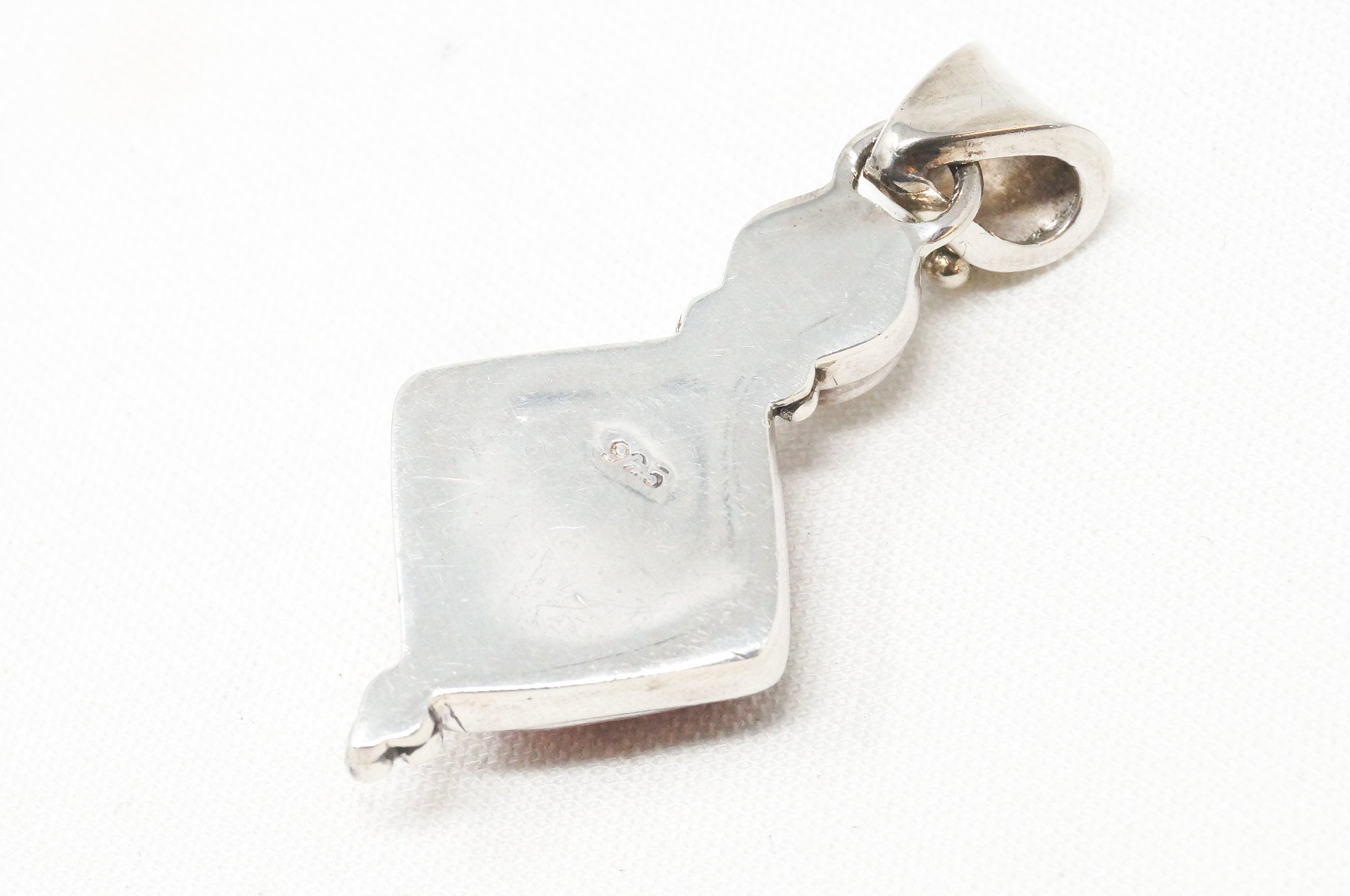 Vintage Chinese Carved Synthetic Coral Pearl Sterling Silver Necklace Pendant