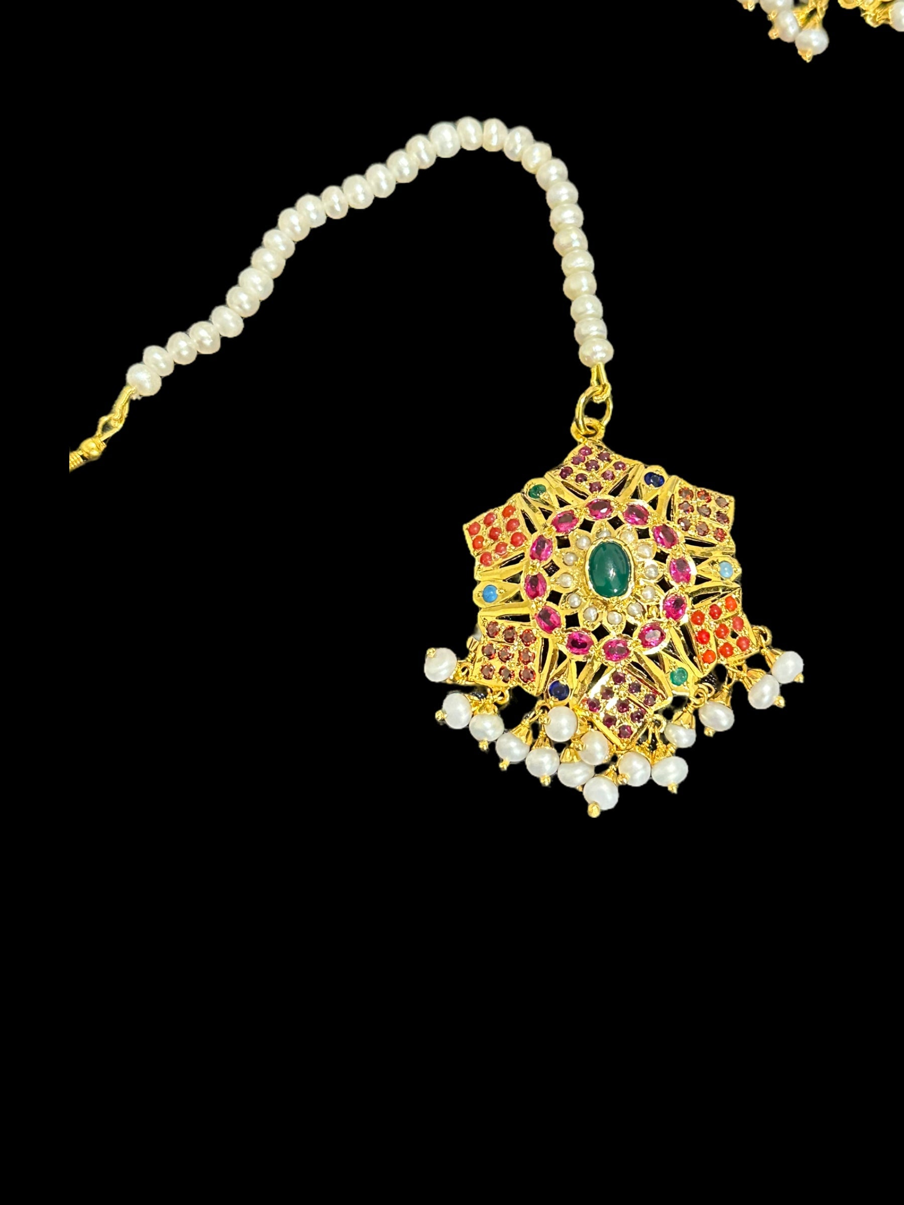 Gold plated silver Rani haar in Navratan ( READY TO SHIP)