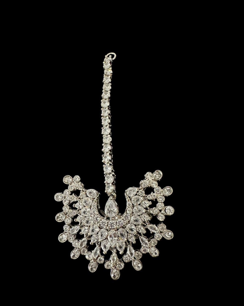 Subhana silver plated chandbali earrings tika set  ( READY TO SHIP )