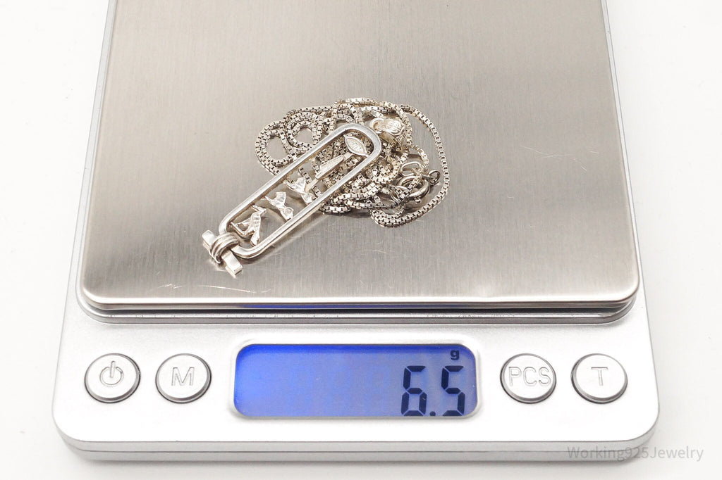 Vintage Large Egyptian Cartouche Sterling Silver Necklace