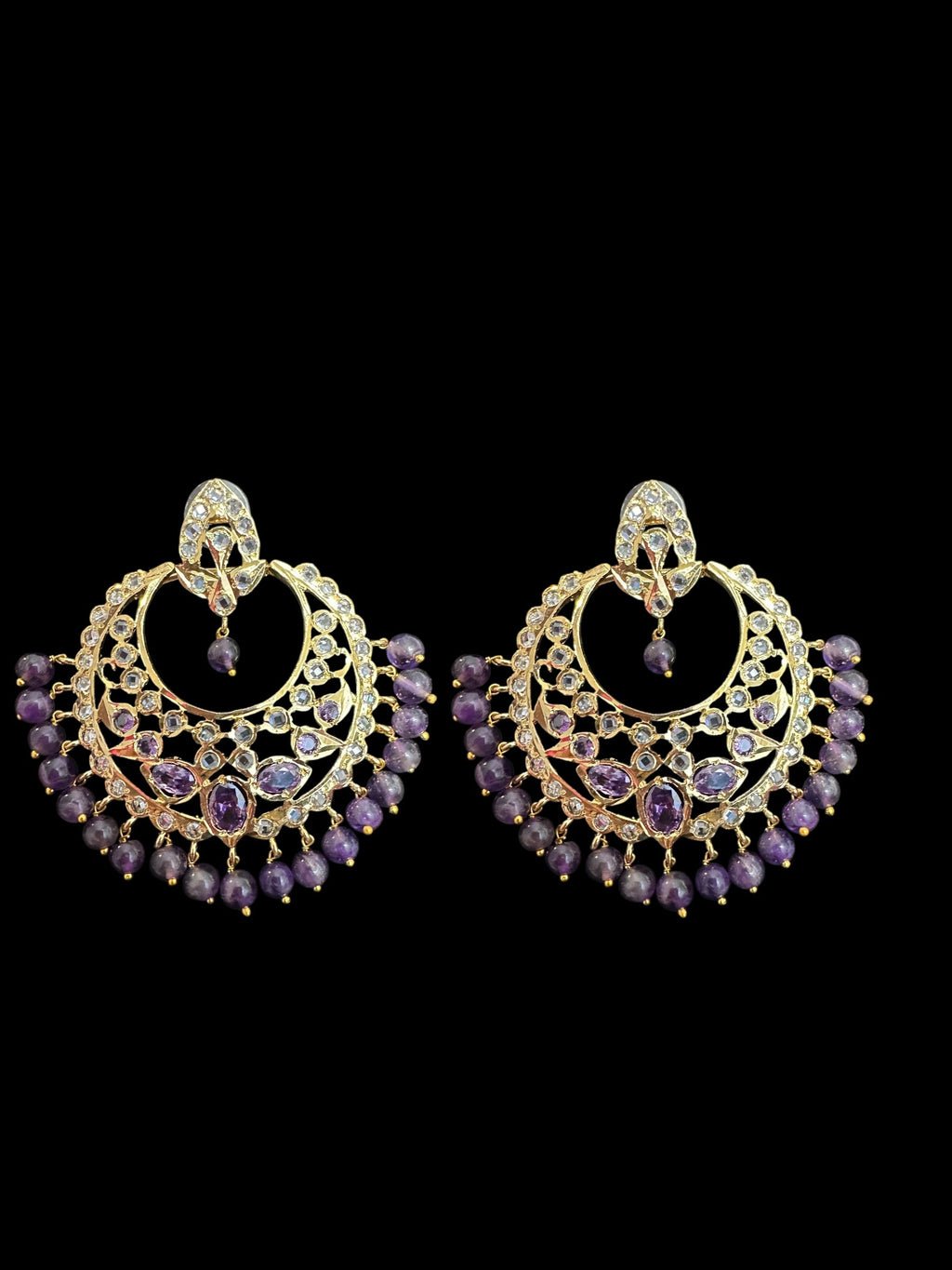 DER747  Noor chandbali in amethyst  (SHIPS IN 3 WEEKS )