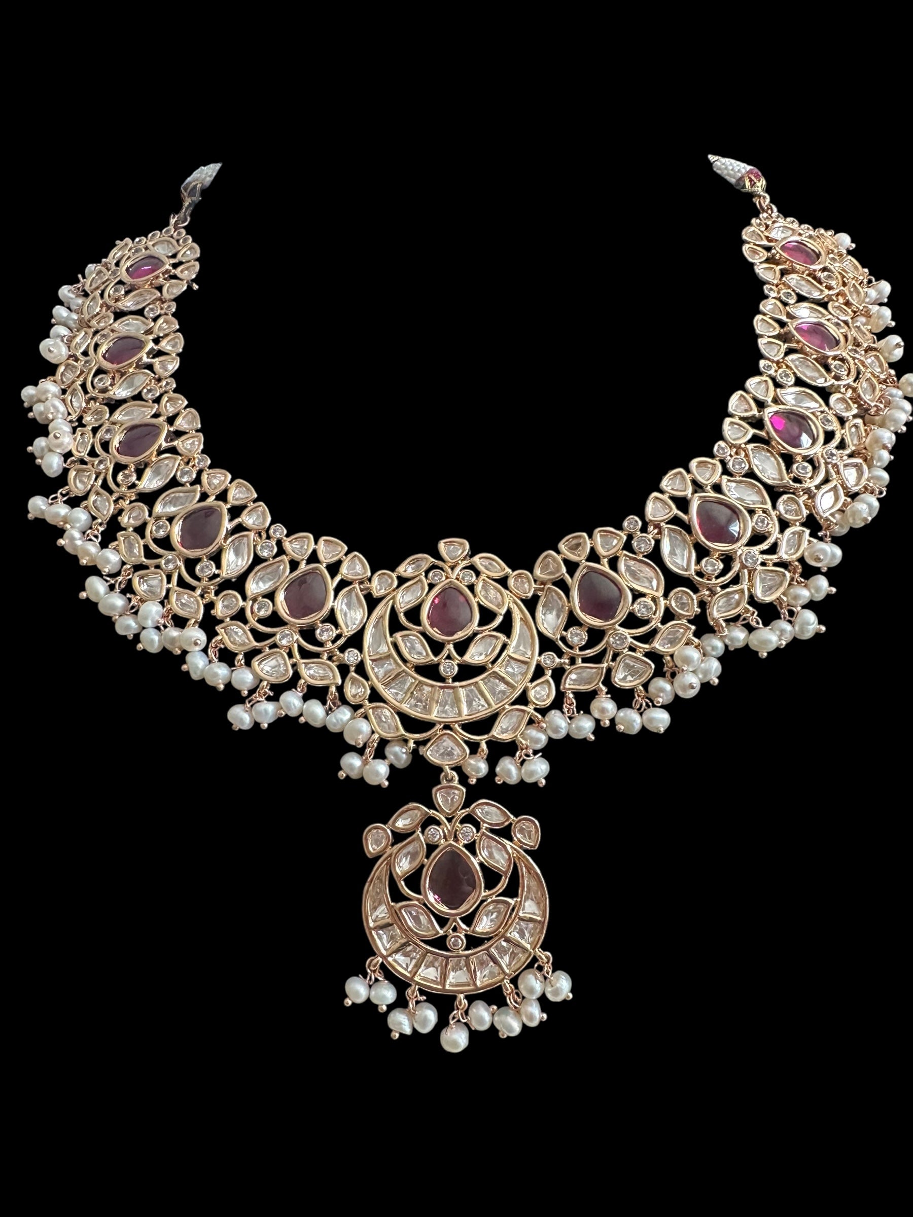 BR505 Zoyana Bridal necklace with earrings tika in fresh water pearls ( READY TO SHIP  )