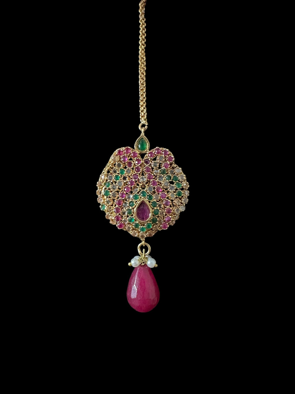 BR463  Deepa multicolor bridal cz necklace set with jhoomar tika ( READY TO SHIP )