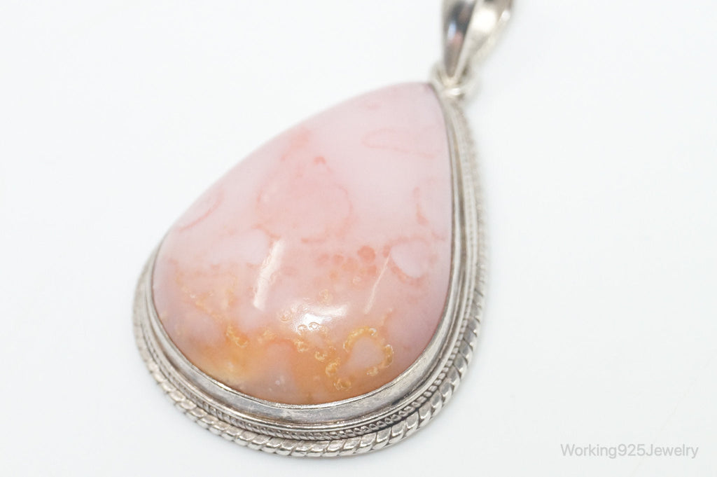Vintage Large Pink Agate Sterling Silver Southwestern Necklace Pendant