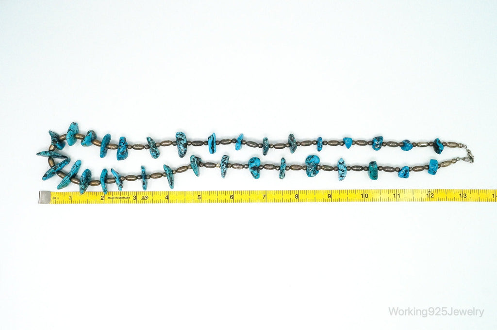Vintage Native American Turquoise Beaded Sterling Silver Necklace