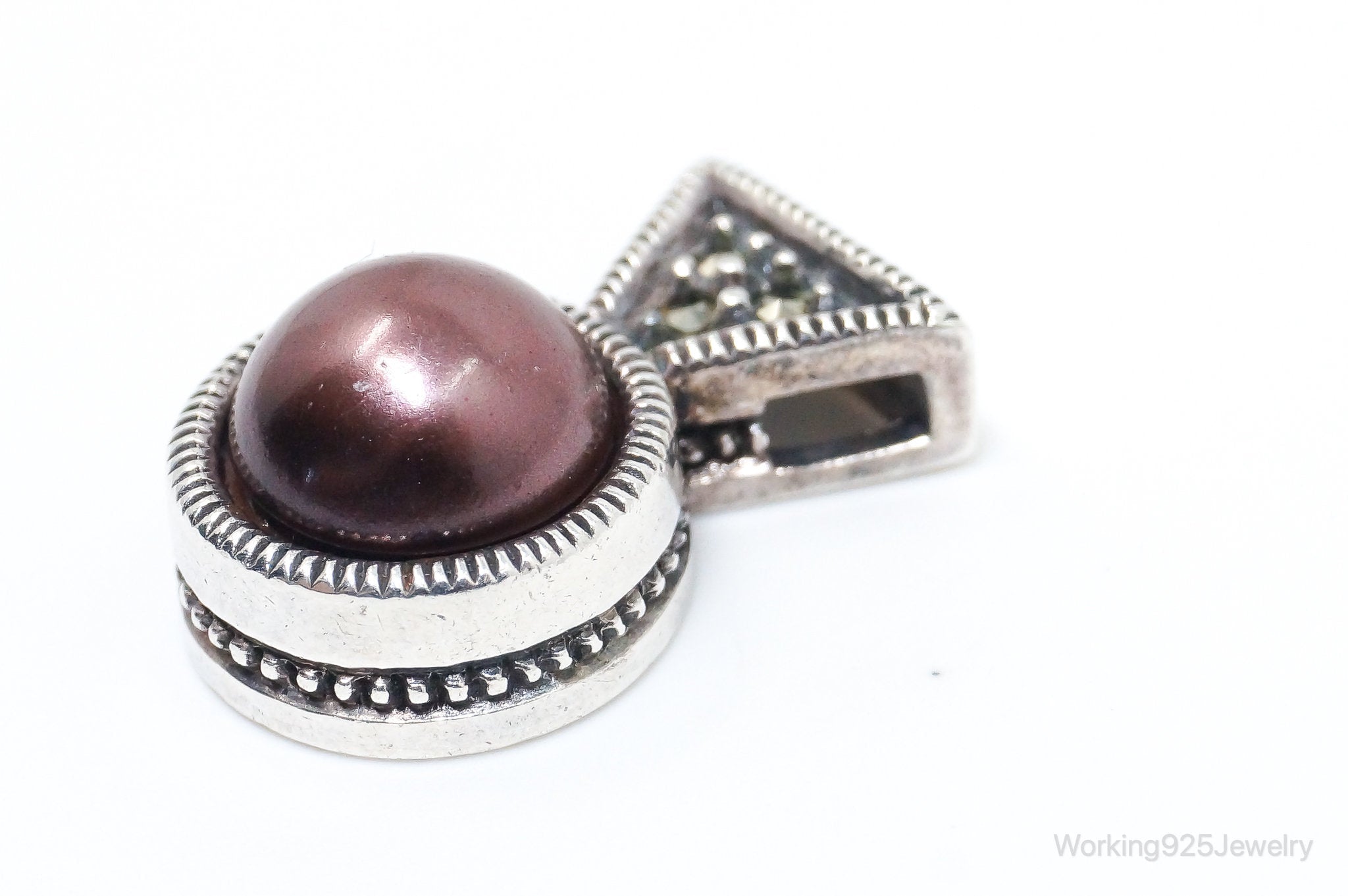 Vintage Designer Judith Jack Pearl Marcasite Sterling Silver Pendant