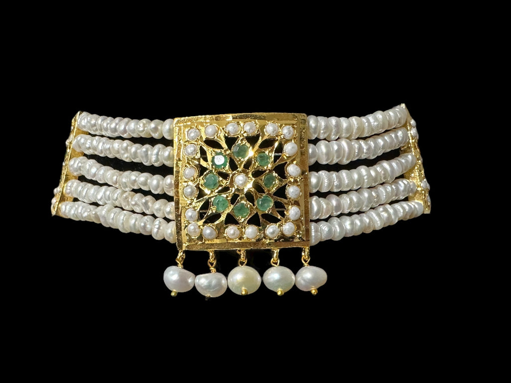 C509 Ariha hyderabadi choker in fresh water pearls and emeralds ( READY TO SHIP )