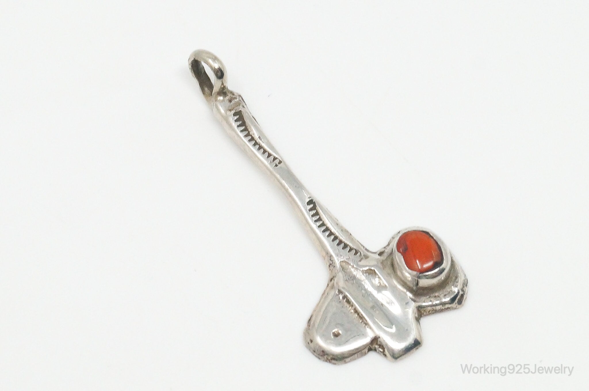 Vintage Handmade Native American Unsigned Coral Sterling Silver Pendant