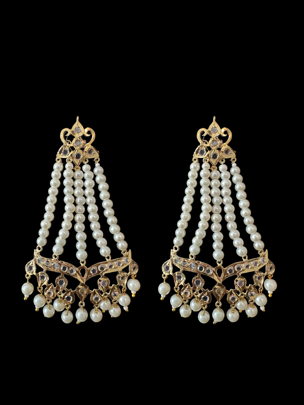 DLN111 Hareem pearl rani haar with jhoomar earrings in pearls  ( READY TO SHIP )