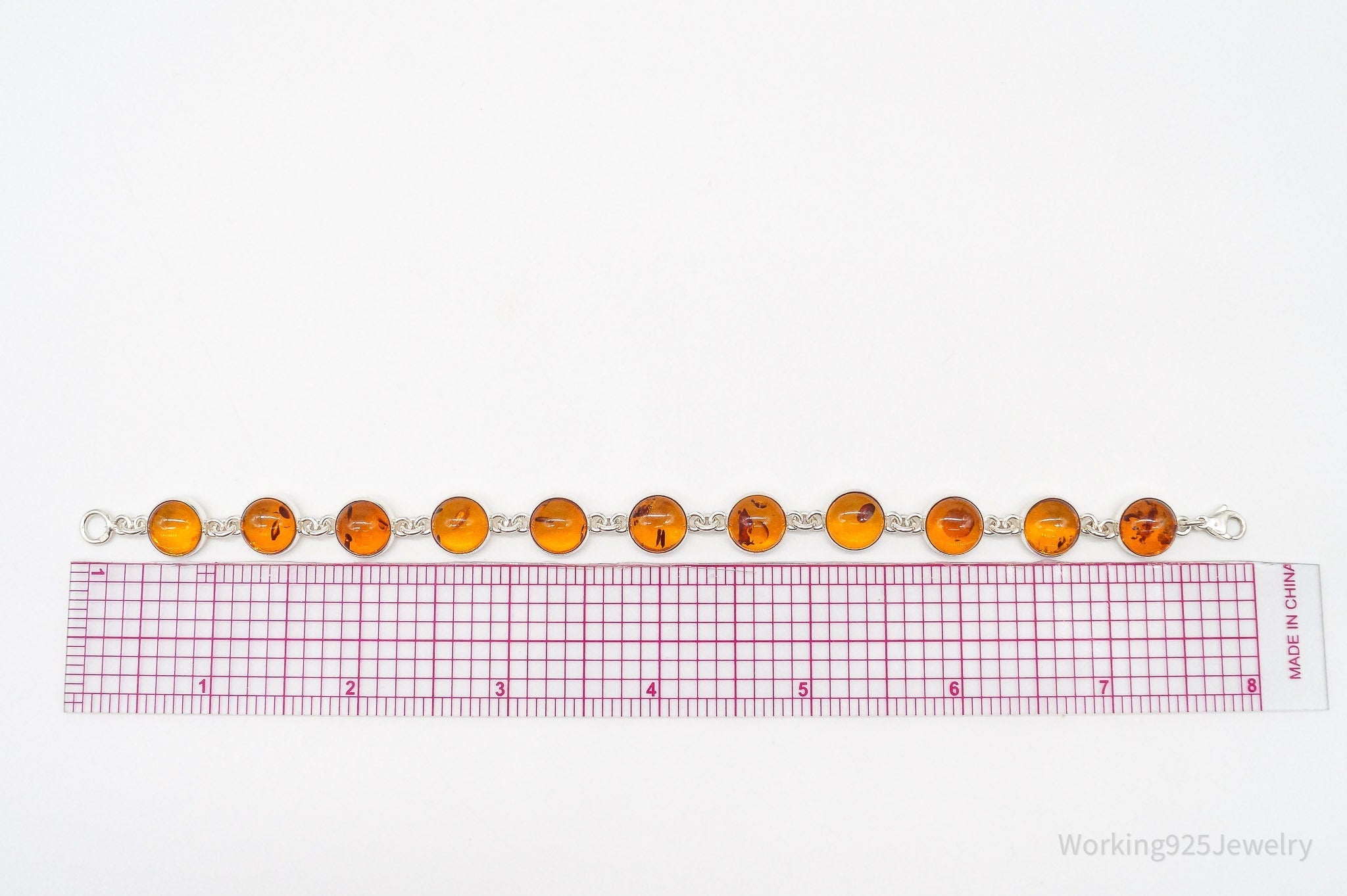 Vintage Amber Modernist Sterling Silver Bracelet