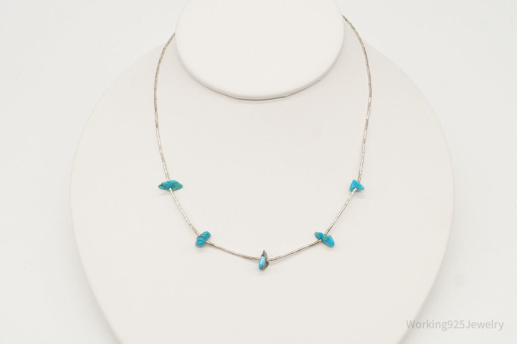 Vintage Native American Unsigned Turquoise Silver Bead Necklace