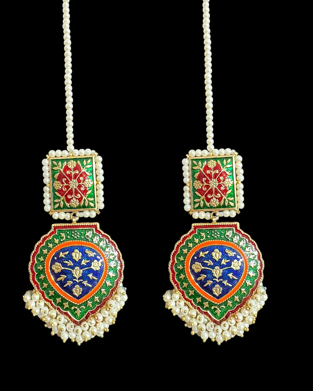 Ulfat meenakari earrings teeka set  (READY TO SHIP )