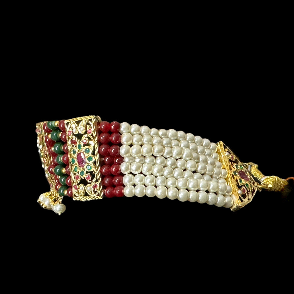 C315 Gold plated jadau choker in red green  ( SHIPS IN 3 WEEKS  )