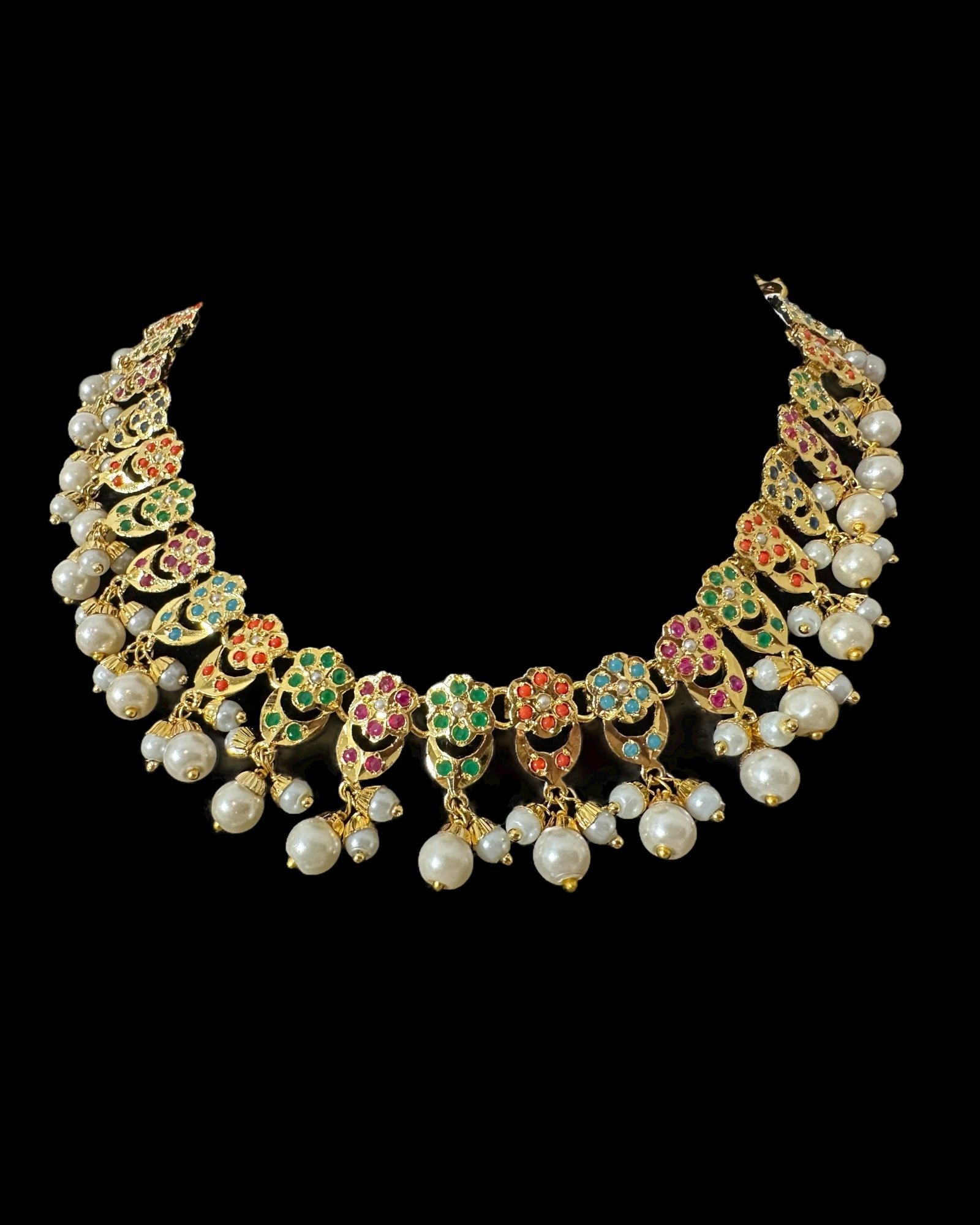 DNS194A Navratan jadau necklace set with tika ( READY TO SHIP )