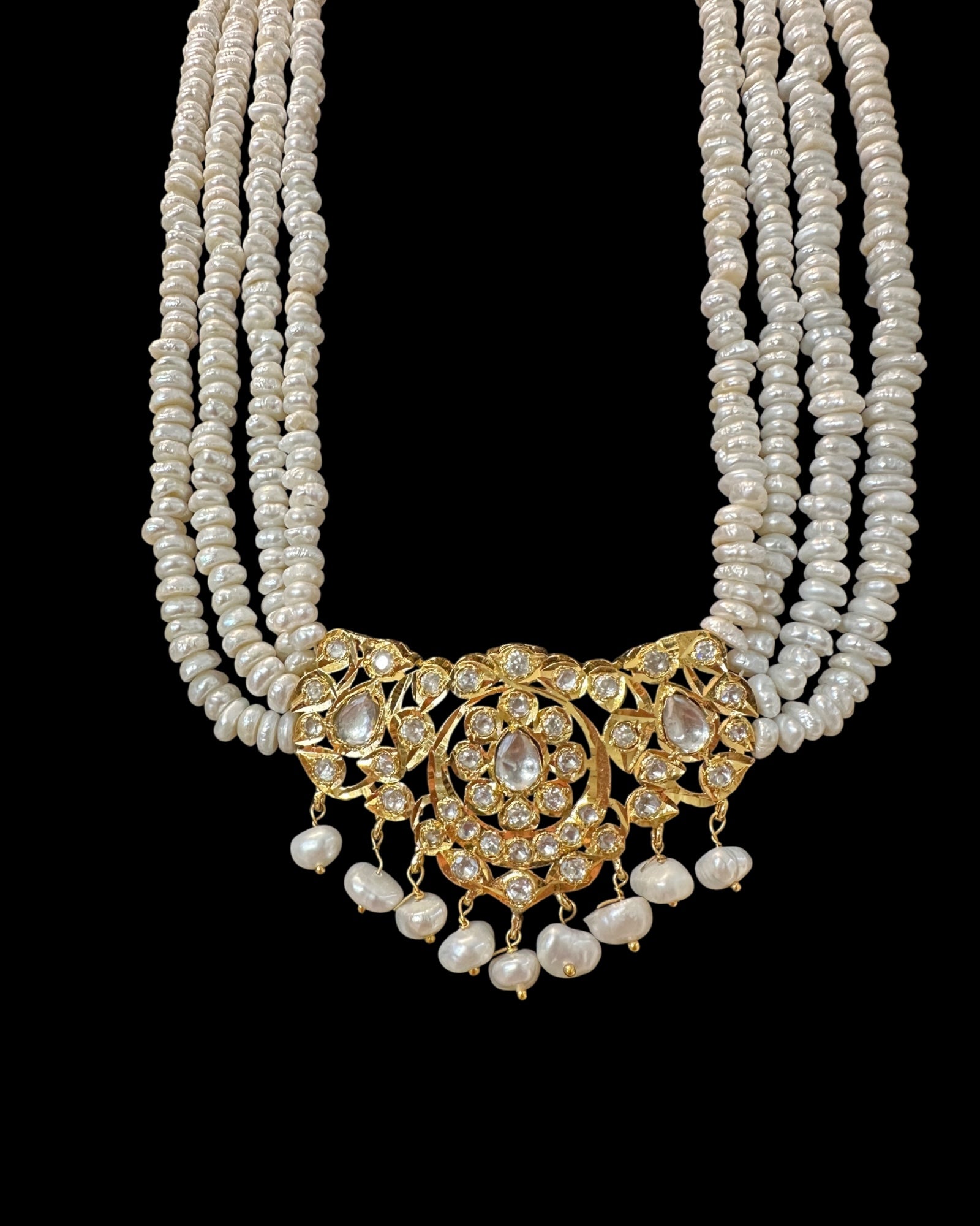 DLN1131 Moissanite Polki  Rani haar with pearls ( READY TO SHIP )