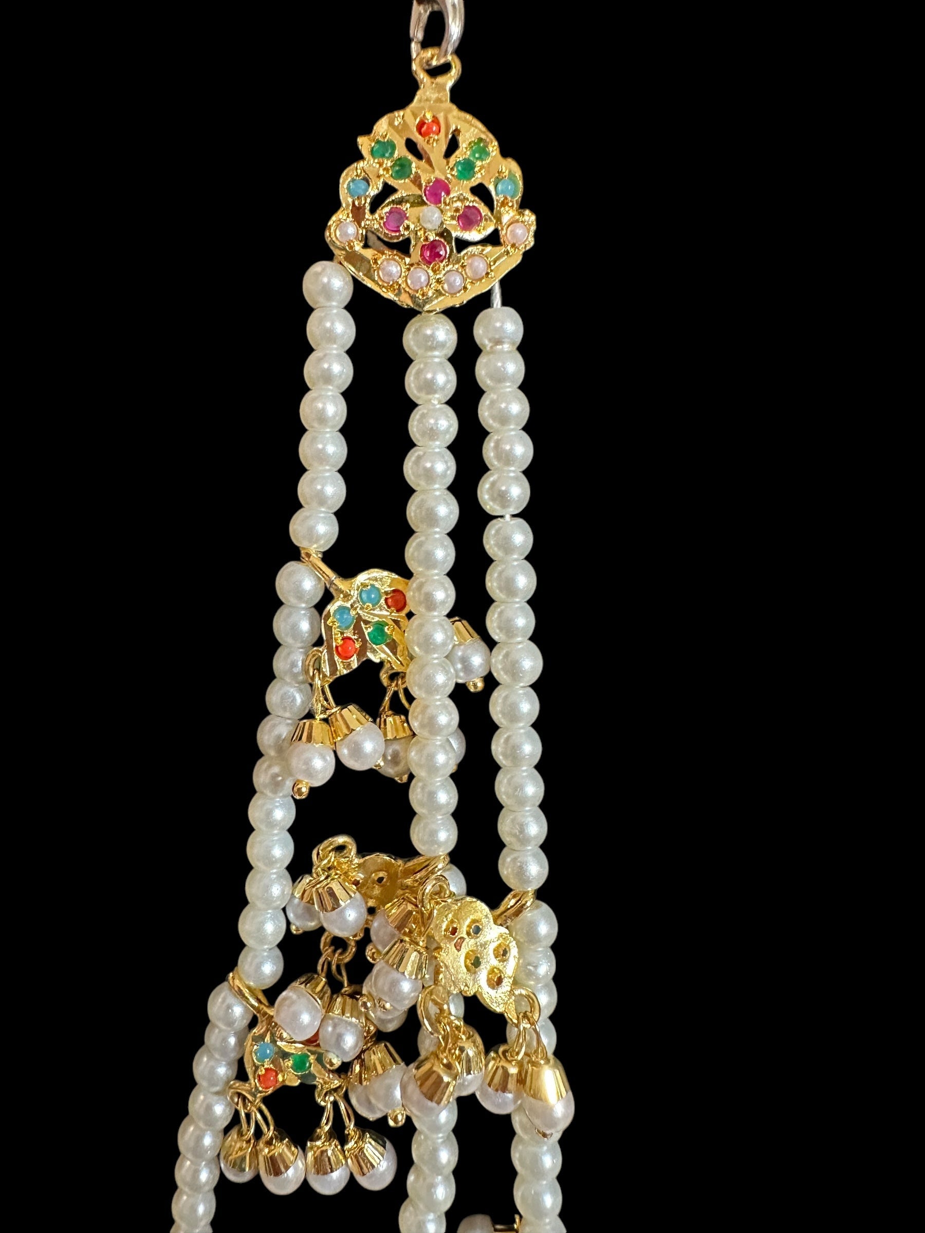 SAT112 Anya jadau 3 layered necklace / satlada in Navratan ( READY TO SHIP )