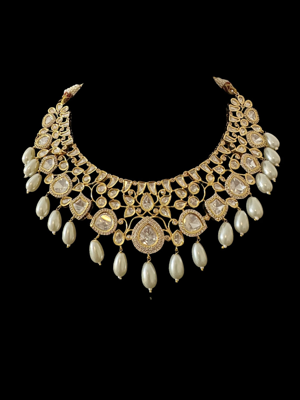 DNS196 Tanu polki necklace set with pearls ( SHIPS IN 4 WEEKS )