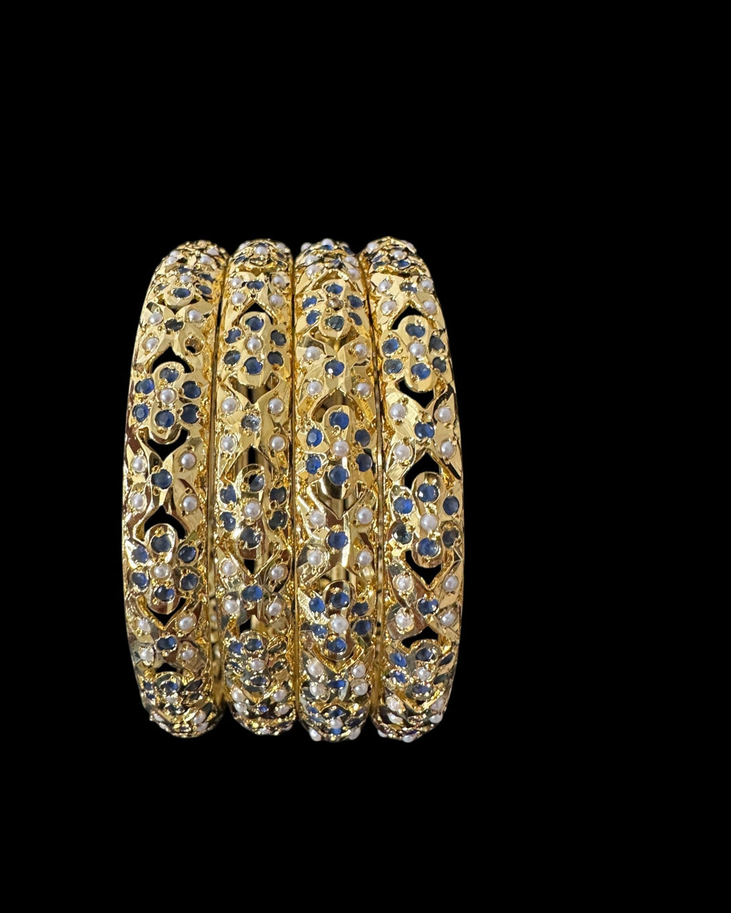 Amira sapphire pearls bangles - set of 4 ( READY TO SHIP )