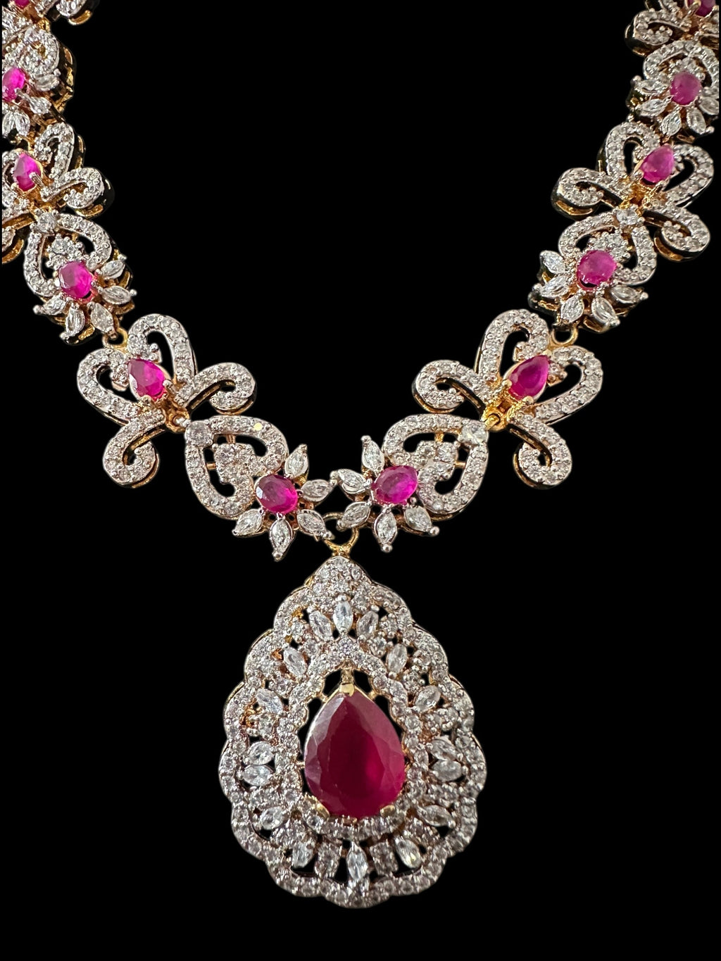 DNS203 high quality necklace set with zircon and ruby cz stone ( READY TO SHIP )