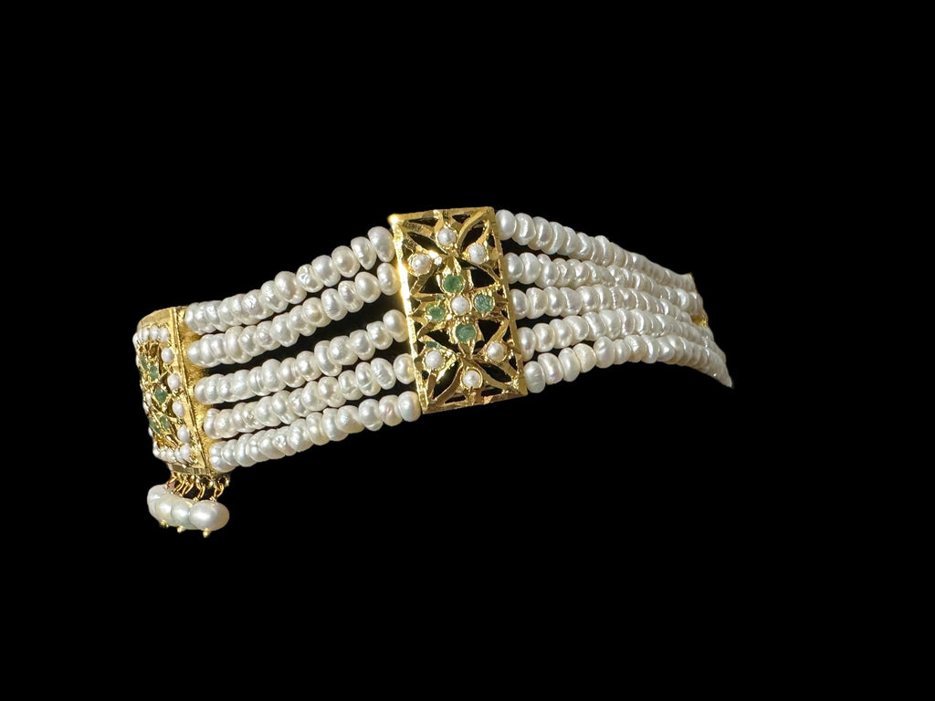 C509 Ariha hyderabadi choker in fresh water pearls and emeralds ( READY TO SHIP )