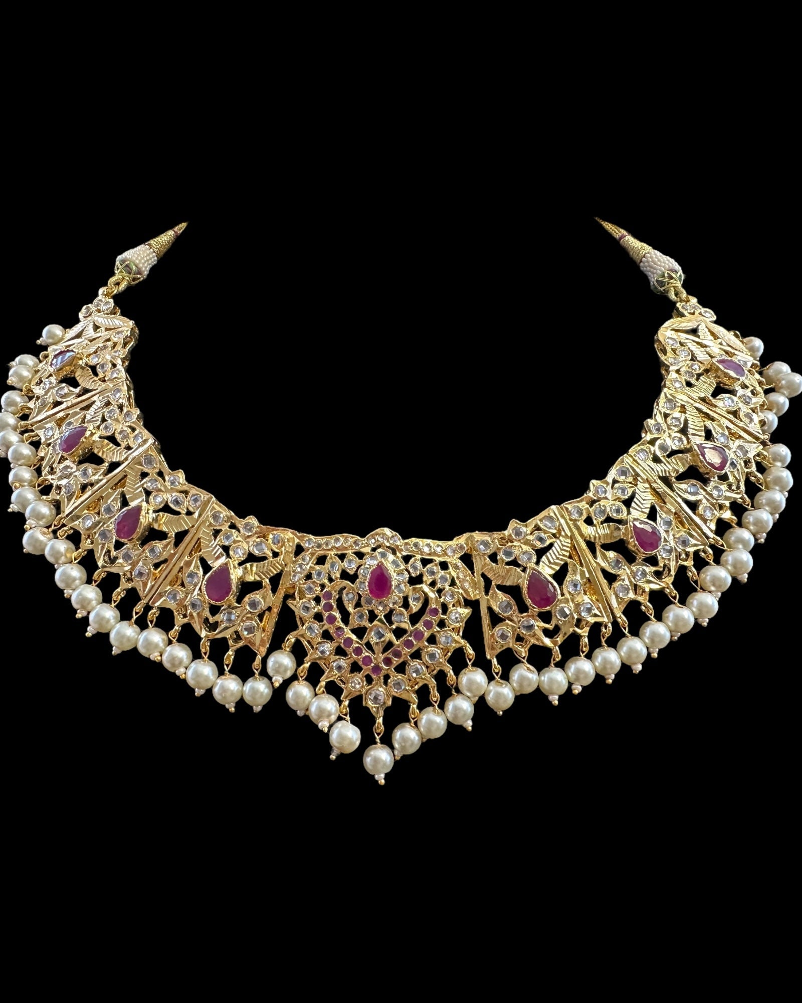 DNS176 necklace in pearls and rubies ( SHIPS IN 4 WEEKS  )