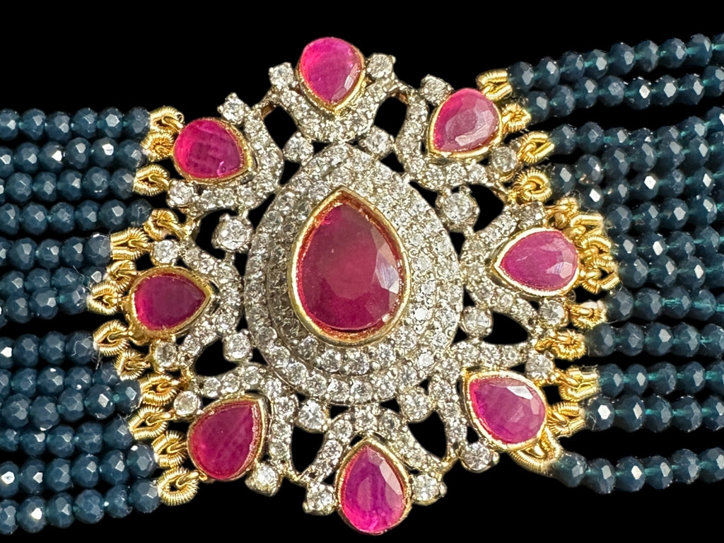 C524 Erin zircon choker in sapphire ruby combination ( READY TO SHIP )