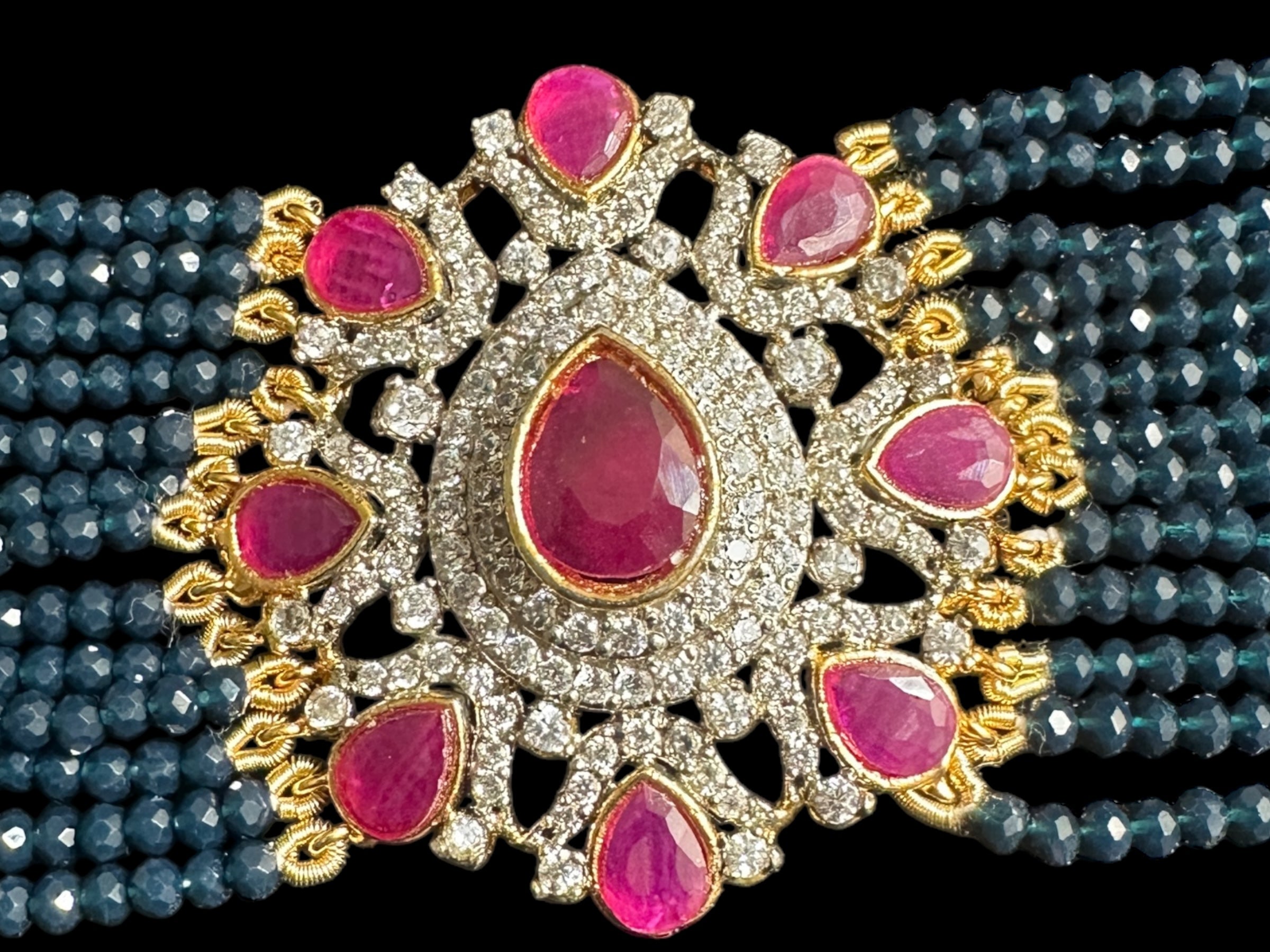 C524 Erin zircon choker in sapphire ruby combination ( READY TO SHIP )