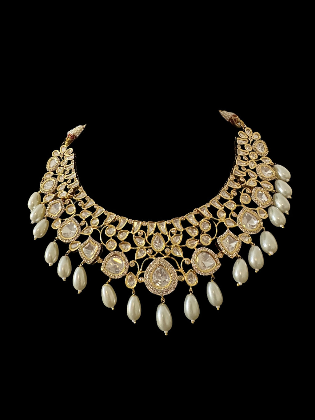 DNS196 Tanu polki necklace set with pearls ( SHIPS IN 4 WEEKS )