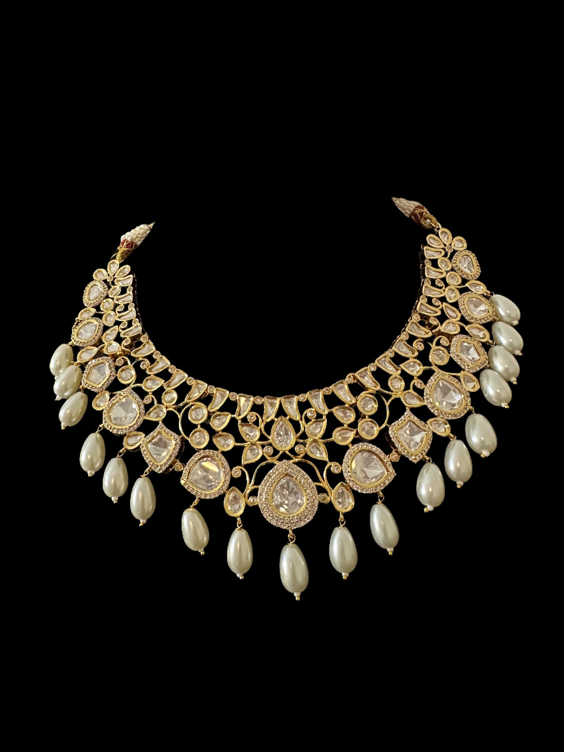 DNS196 Tanu polki necklace set with pearls ( SHIPS IN 4 WEEKS )