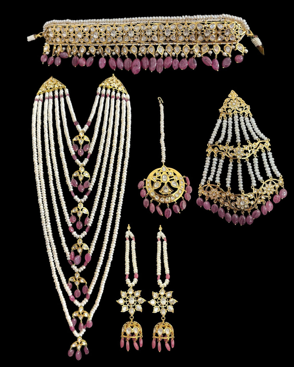 BR310 Bridal jadavi lacha , satlada  in moissanite and emeralds ( SHIPS IN 5 WEEKS )