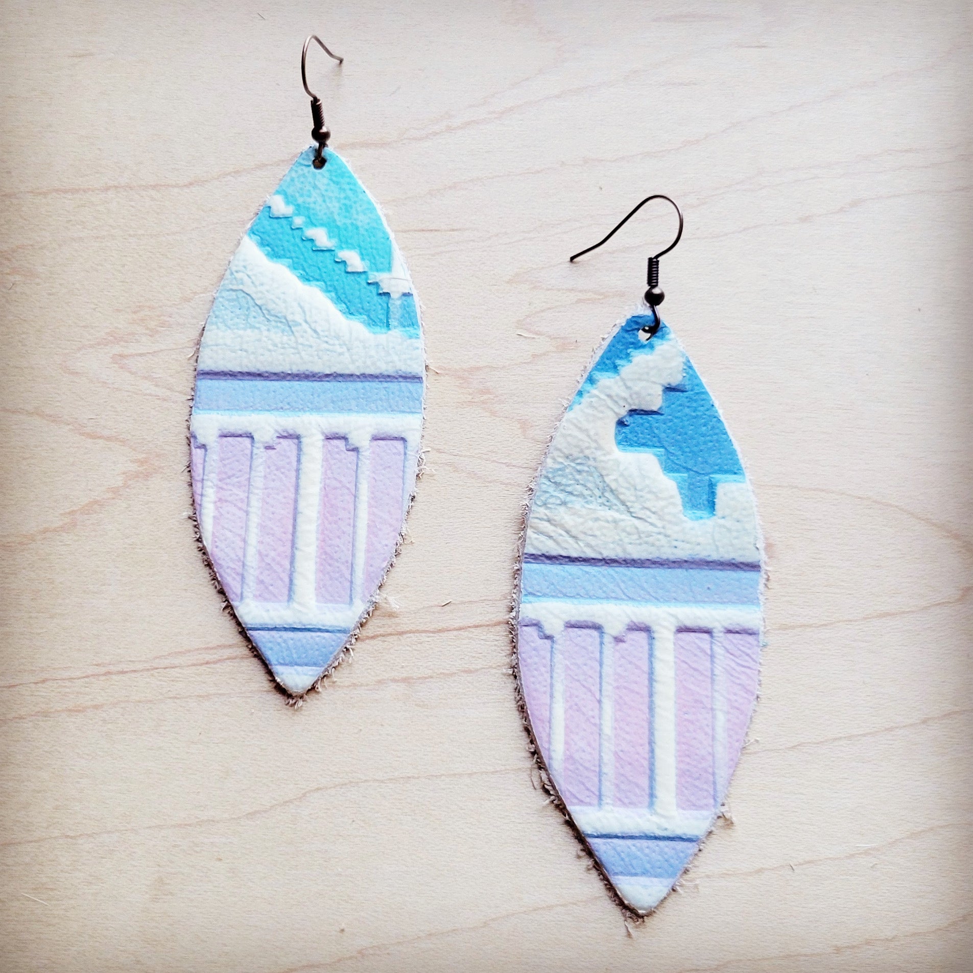 **Narrow Oval Leather Earrings in Pastel Navajo 224u