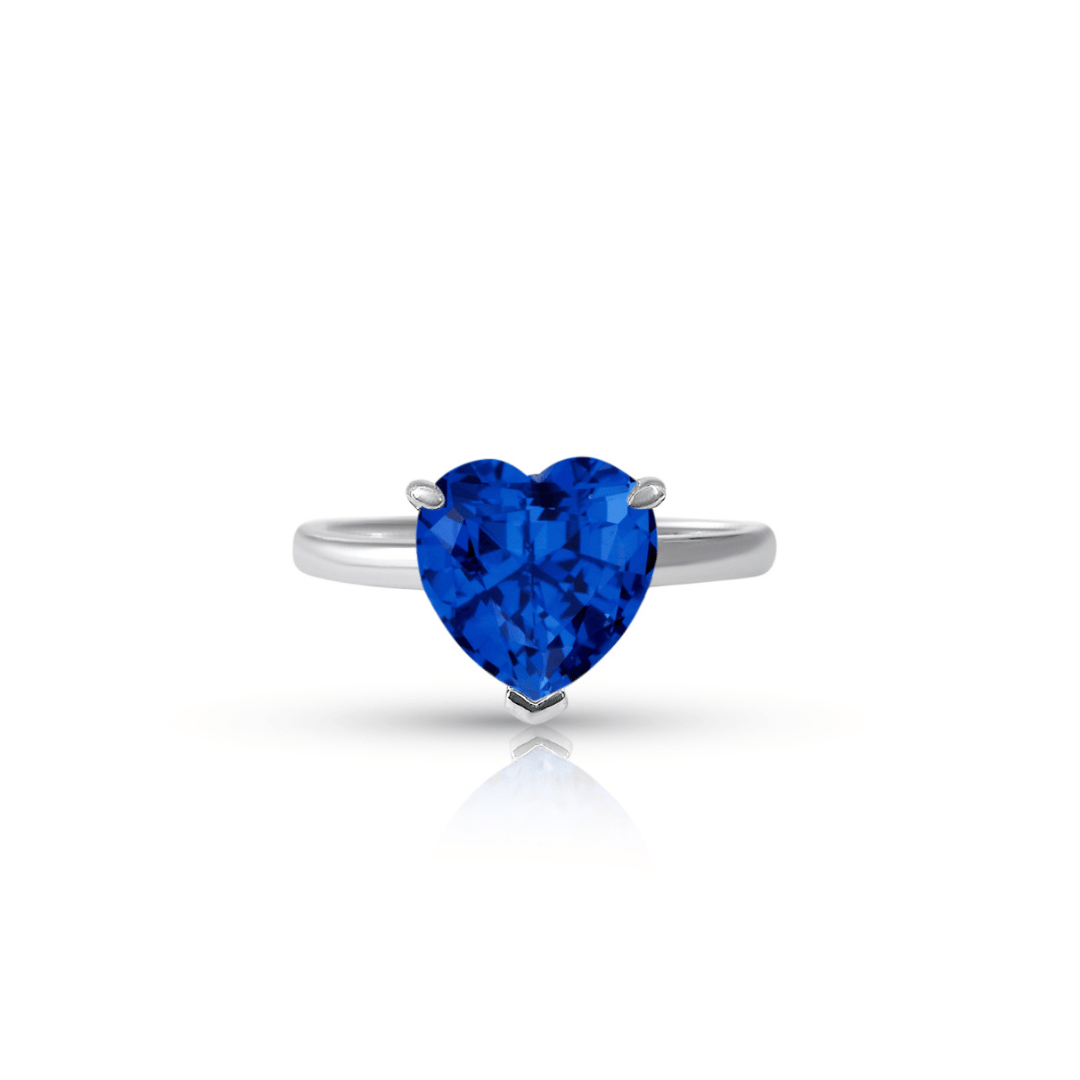 2.5ct Lab Blue Sapphire Heart Cut Anniversary Ring