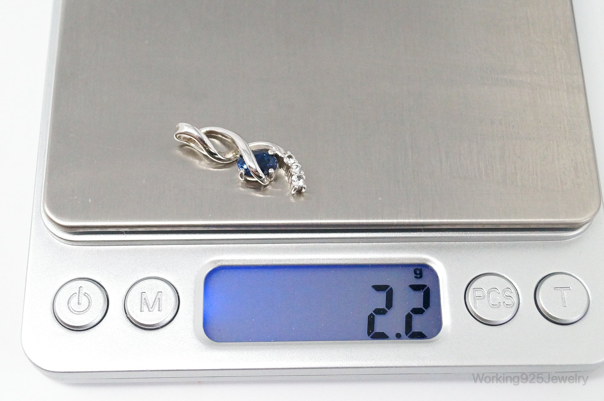 Blue Sapphire Cubic Zirconia Sterling Silver Necklace Pendant