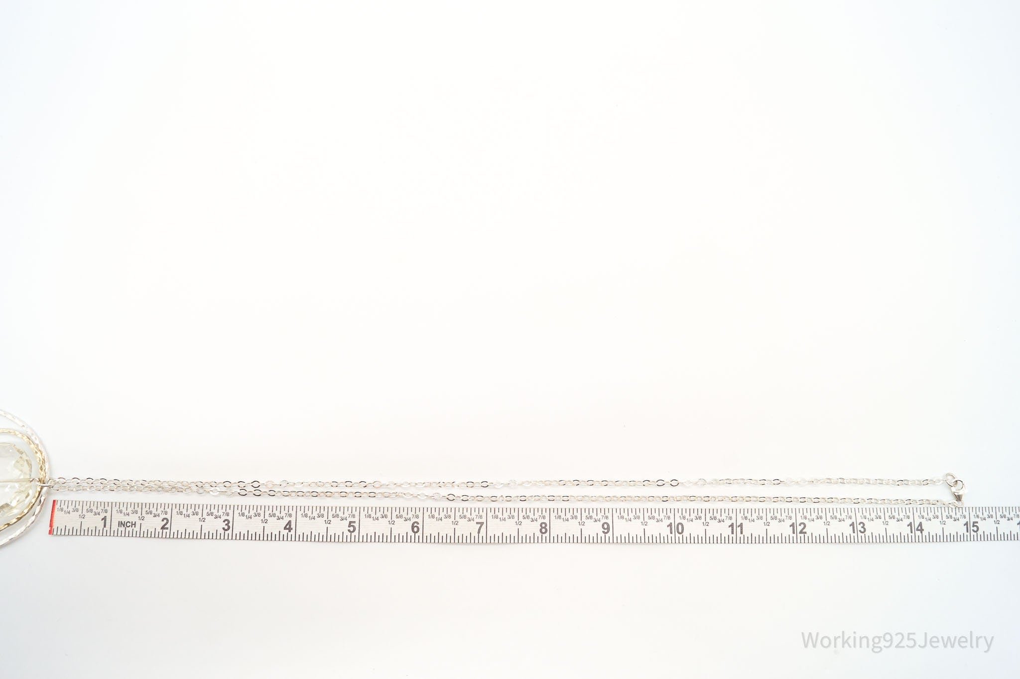 Vintage Large Glass Stone Brass Sterling Silver Necklace 30"