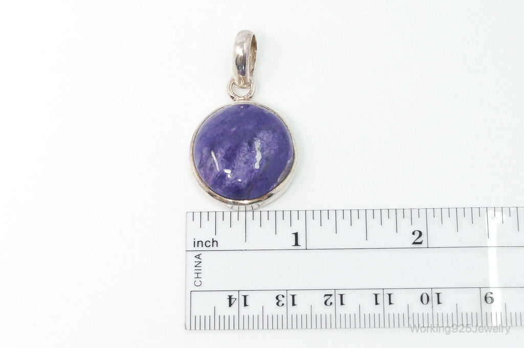 Vintage Large Purple Gemstone Sterling Silver Necklace Pendant