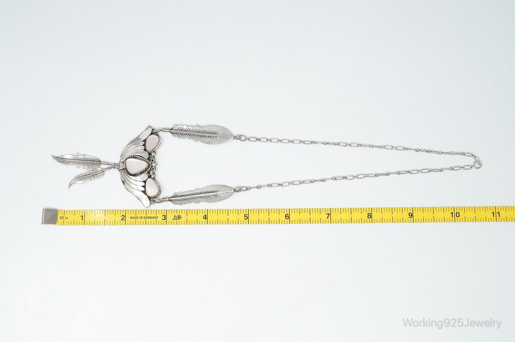 Vintage Native America Pink Mother Of Pearl Sterling Silver Necklace