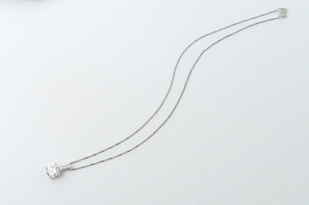 Lovely Large Simulated Diamond Sweetheart Necklace Sterling Silver 16"