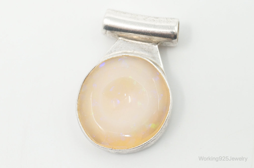 Large Vintage Peach Opal Sterling Silver Pendant