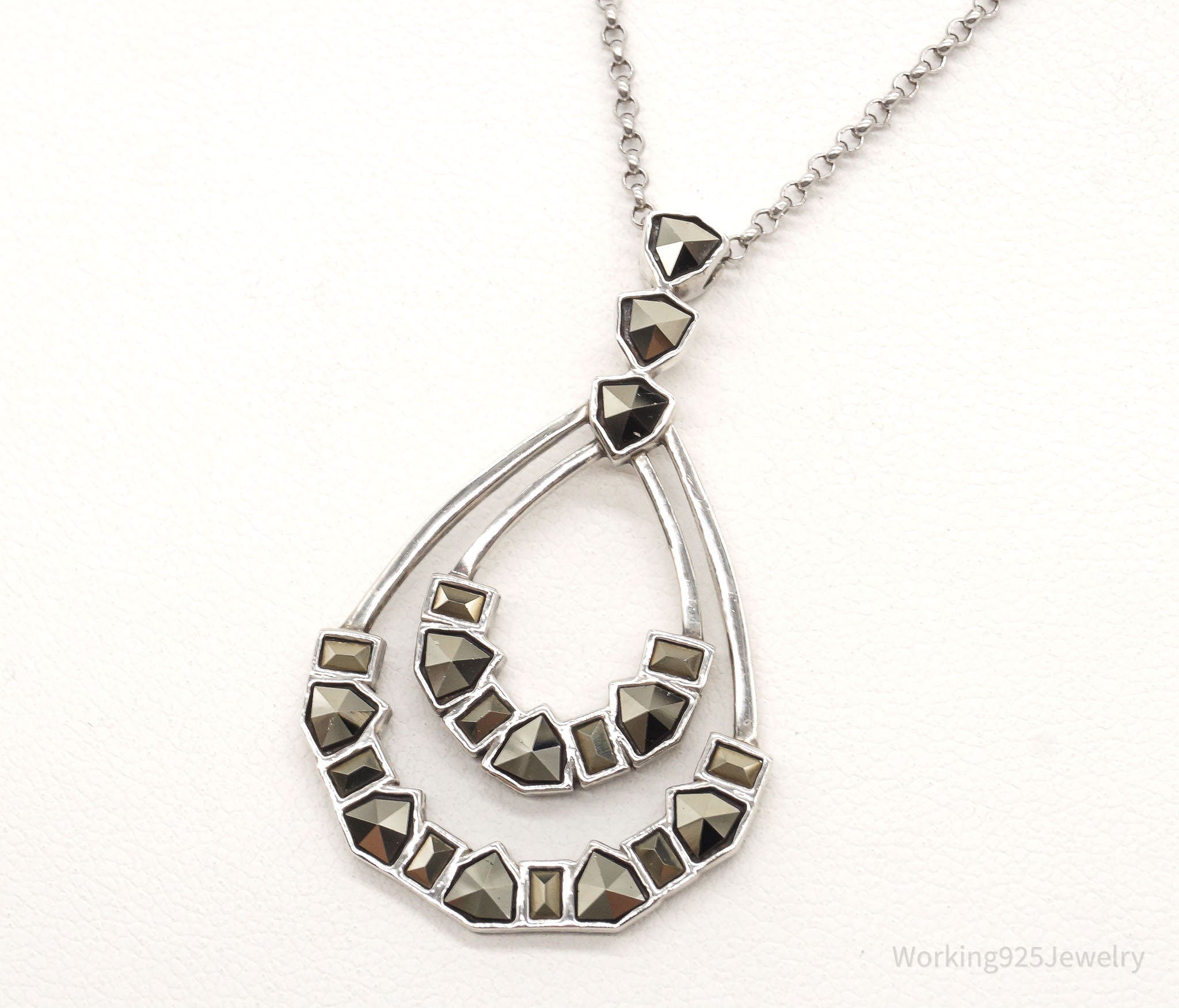 Vintage Designer Judith Jack Marcasite Sterling Silver Necklace