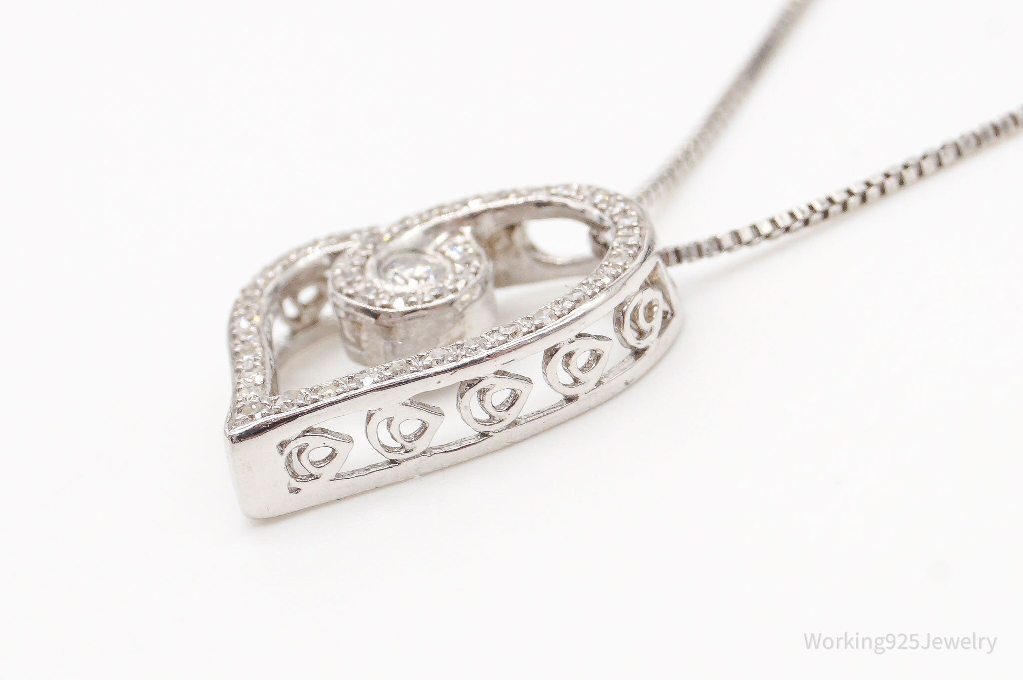 Vintage Diamond Heart Sterling Silver Necklace