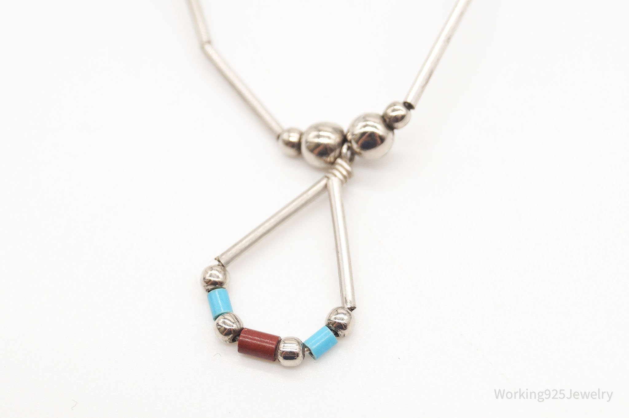 Vintage Native American Coral Turquoise Bead Silver Necklace