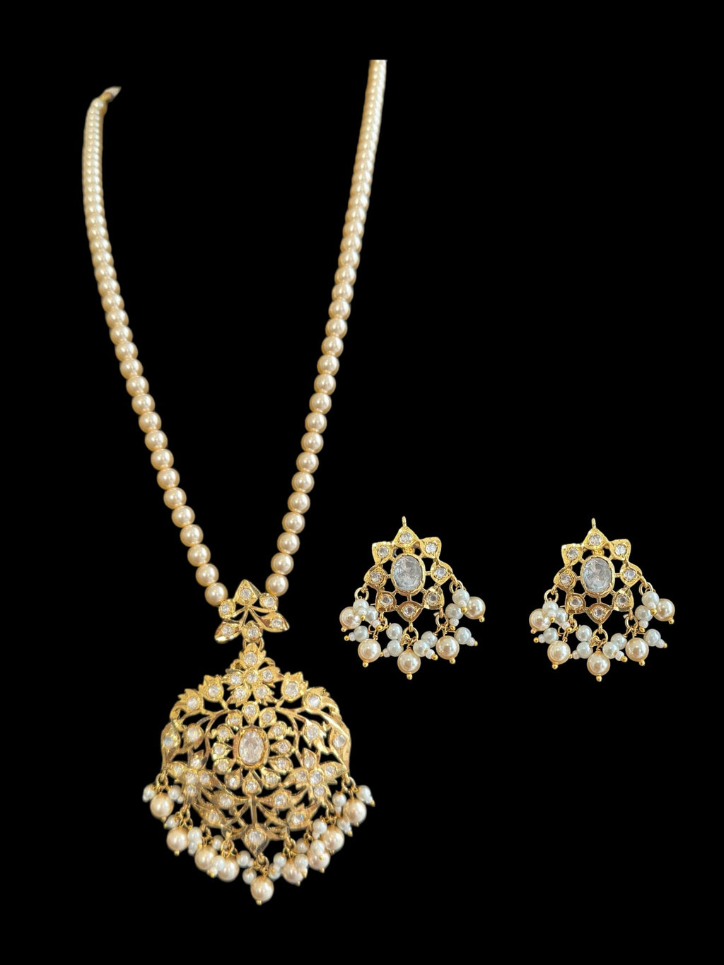 PS562 Moissnaite Polki pendant set with Swarovski pearls (READY TO SHIP)