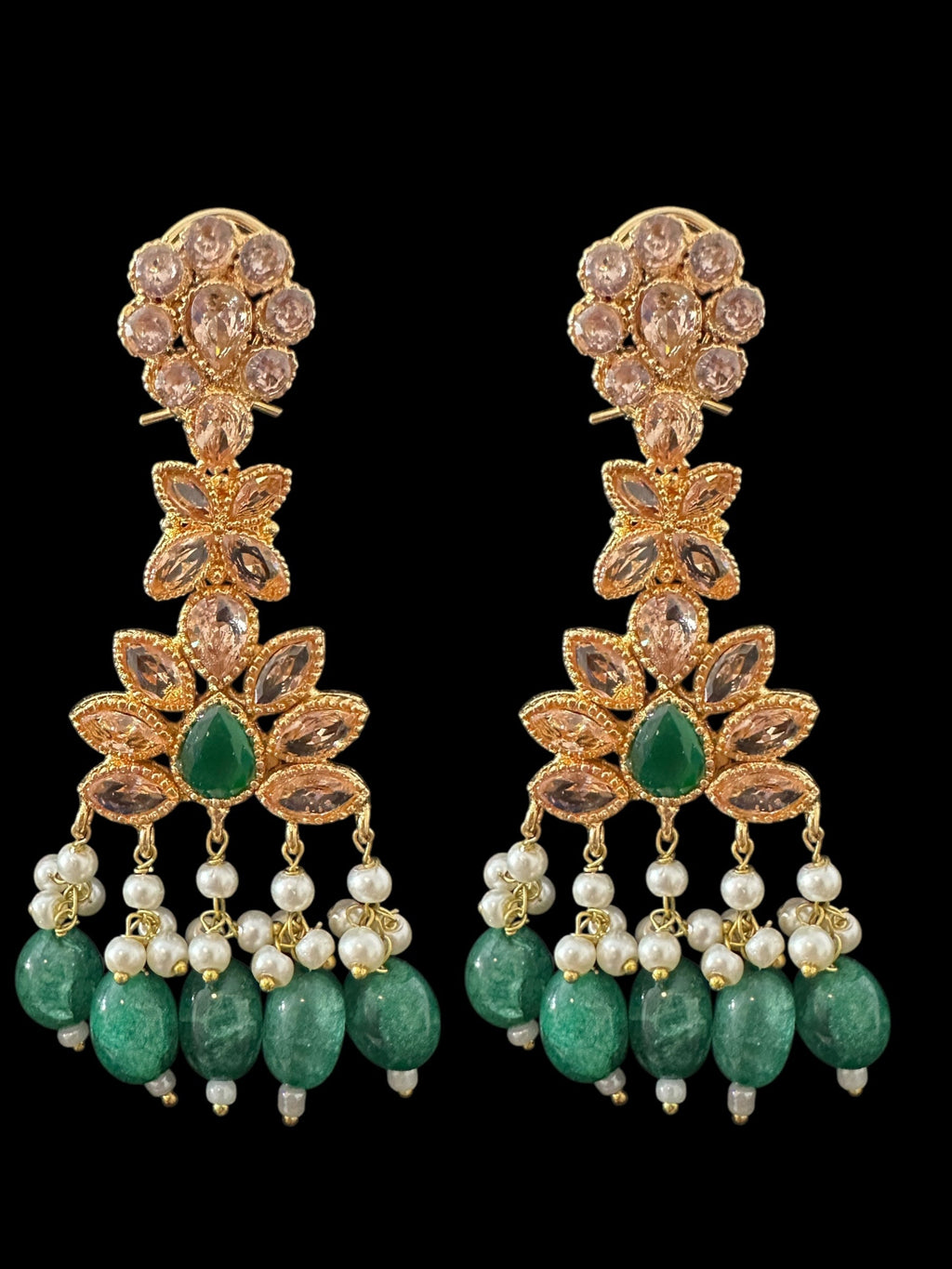 BR500 Kafiya bridal set in golden / champagne  stones and green beads ( READY TO SHIP )