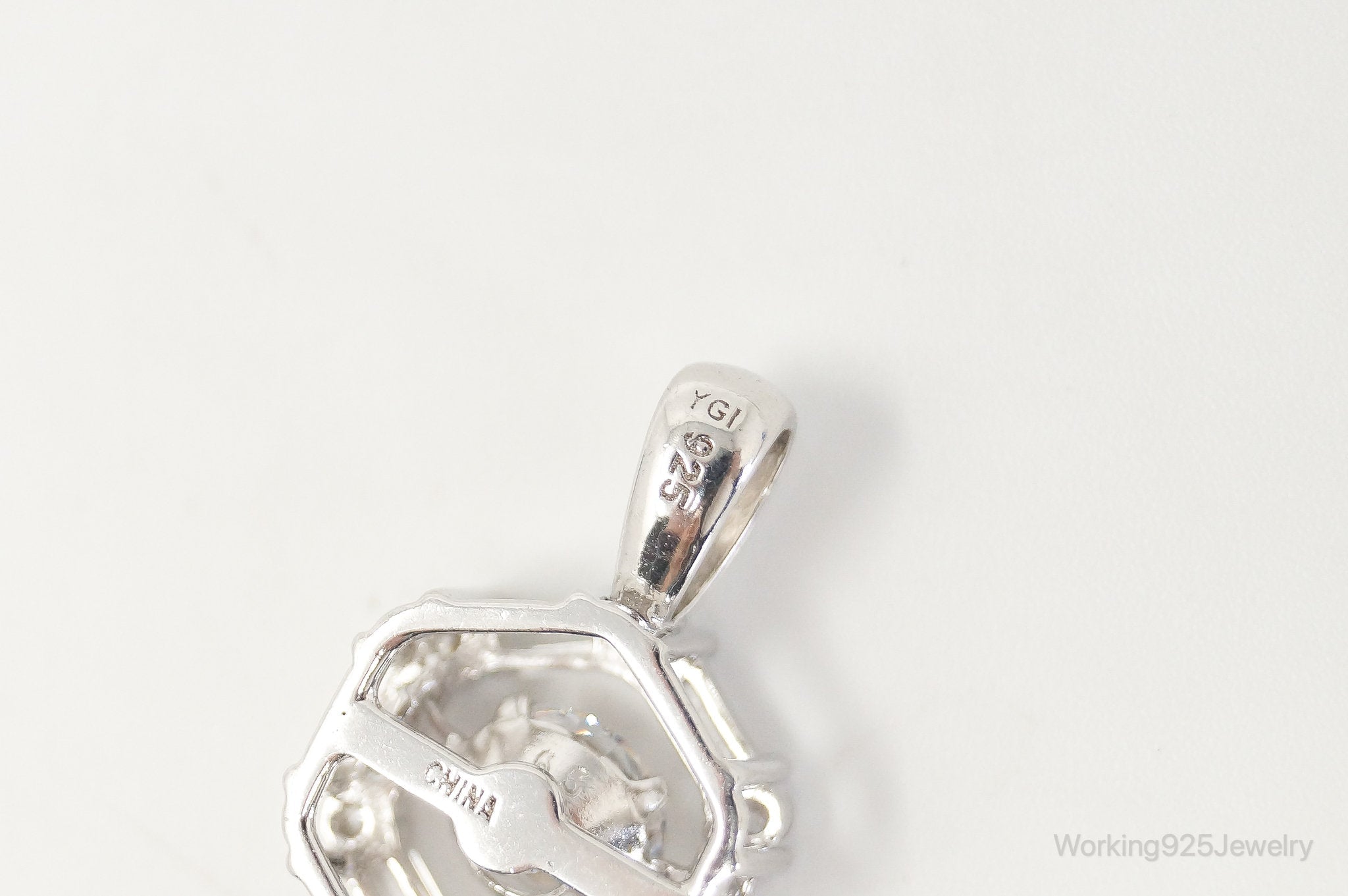 Vintage Art Deco Cubic Zirconia Sterling Silver Necklace Pendant