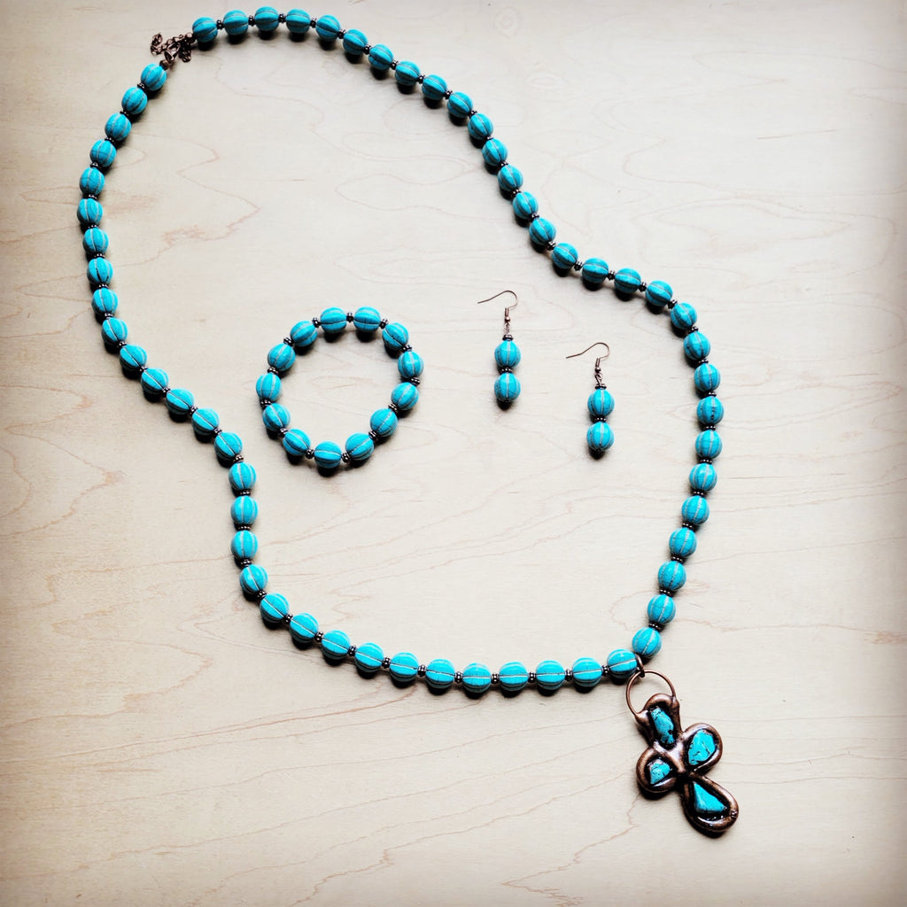 **Turquoise Blue Melon Beaded Stretch Bracelet 809g