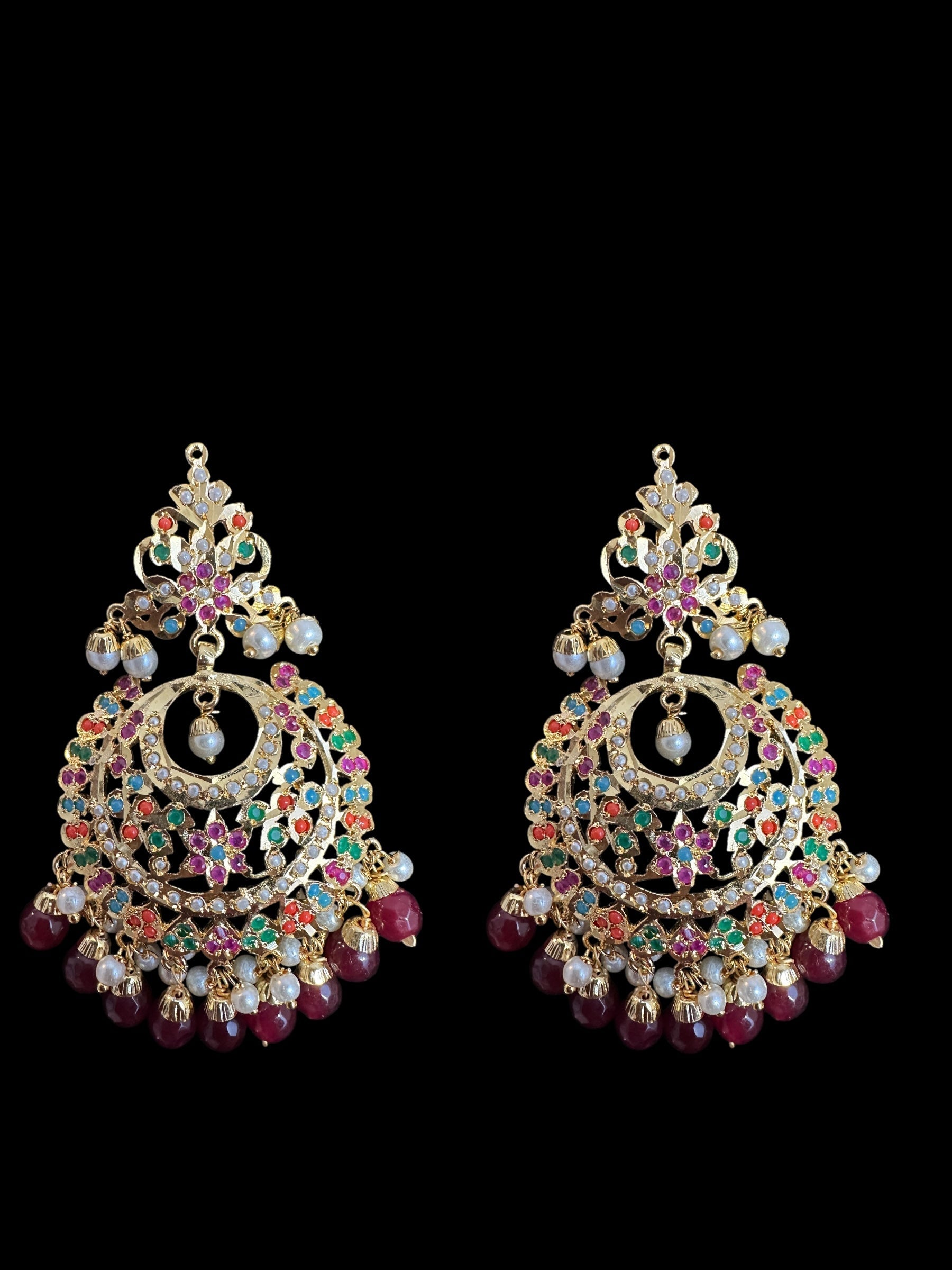 Dafiya Gold Plated Chandbali Earrings & Tika Set in Navratan | Ready to Ship | Deccan Jewelry